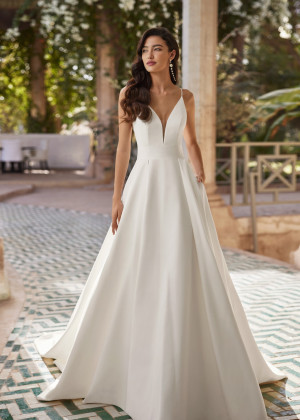 Spaghetti Straps Ivory Satin Elegant Wedding Dress